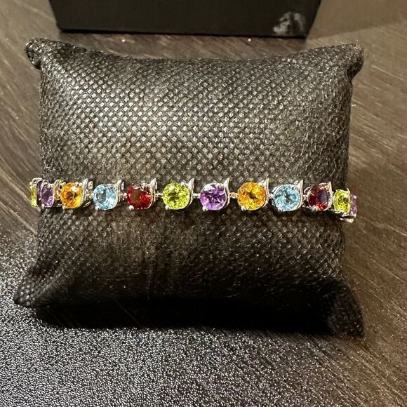 Multi gemstone and sterling silver tennis bracelet! - Picture 9 of 9